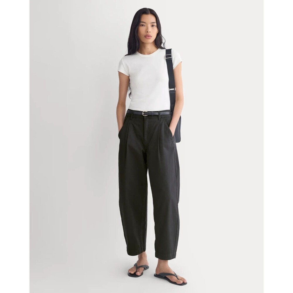 EVERLANE The Everywhere Pant 2 Black Barrel Leg Pleated Cotton/Linen NWT B16